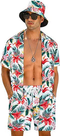 Men's Flower Button Down Hawaiian Outfit Set - Casual Beach Suit