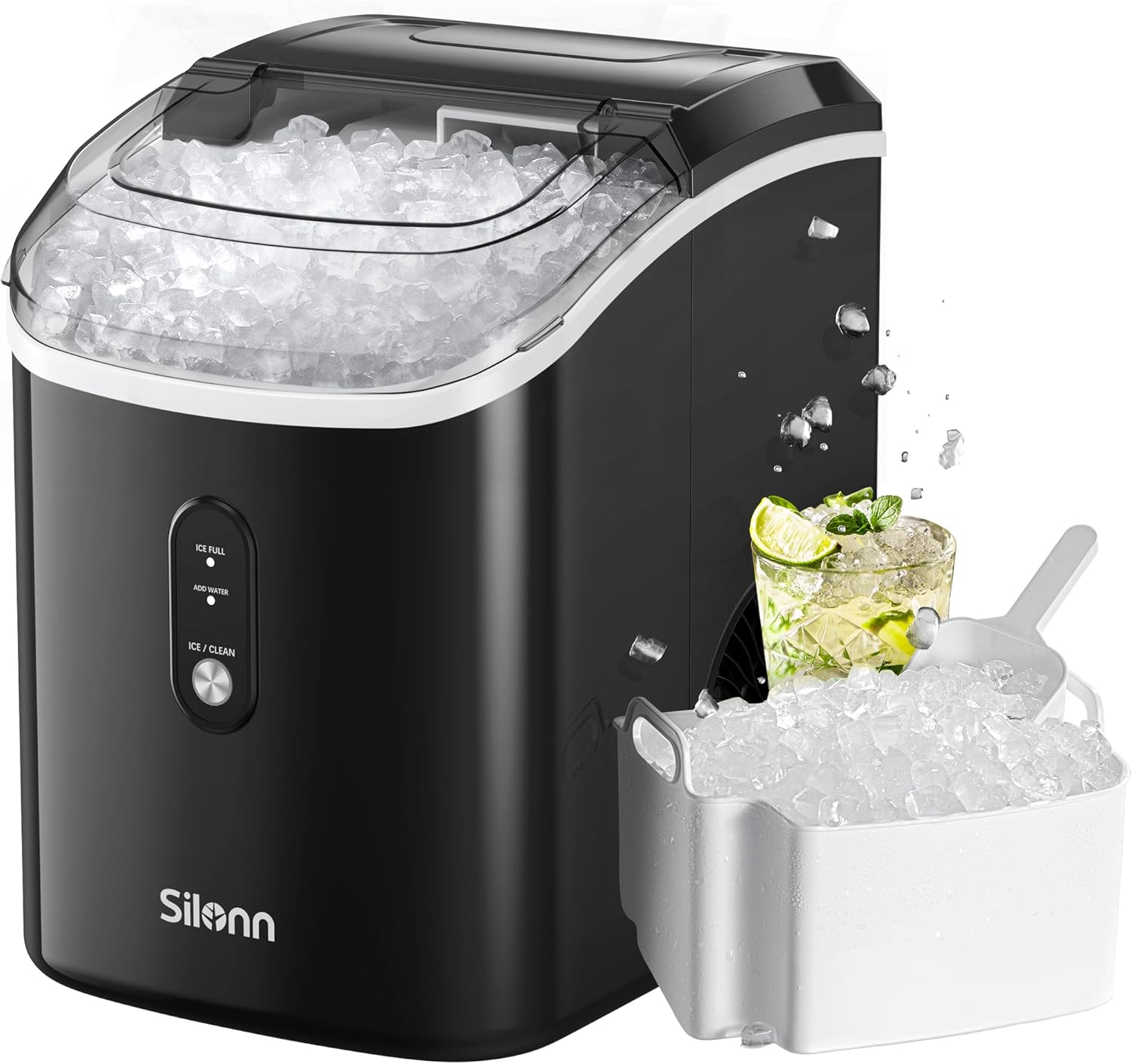 Silonn Nugget Ice Maker - 33lbs/24H Fast Ice, Self-Cleaning, Portable