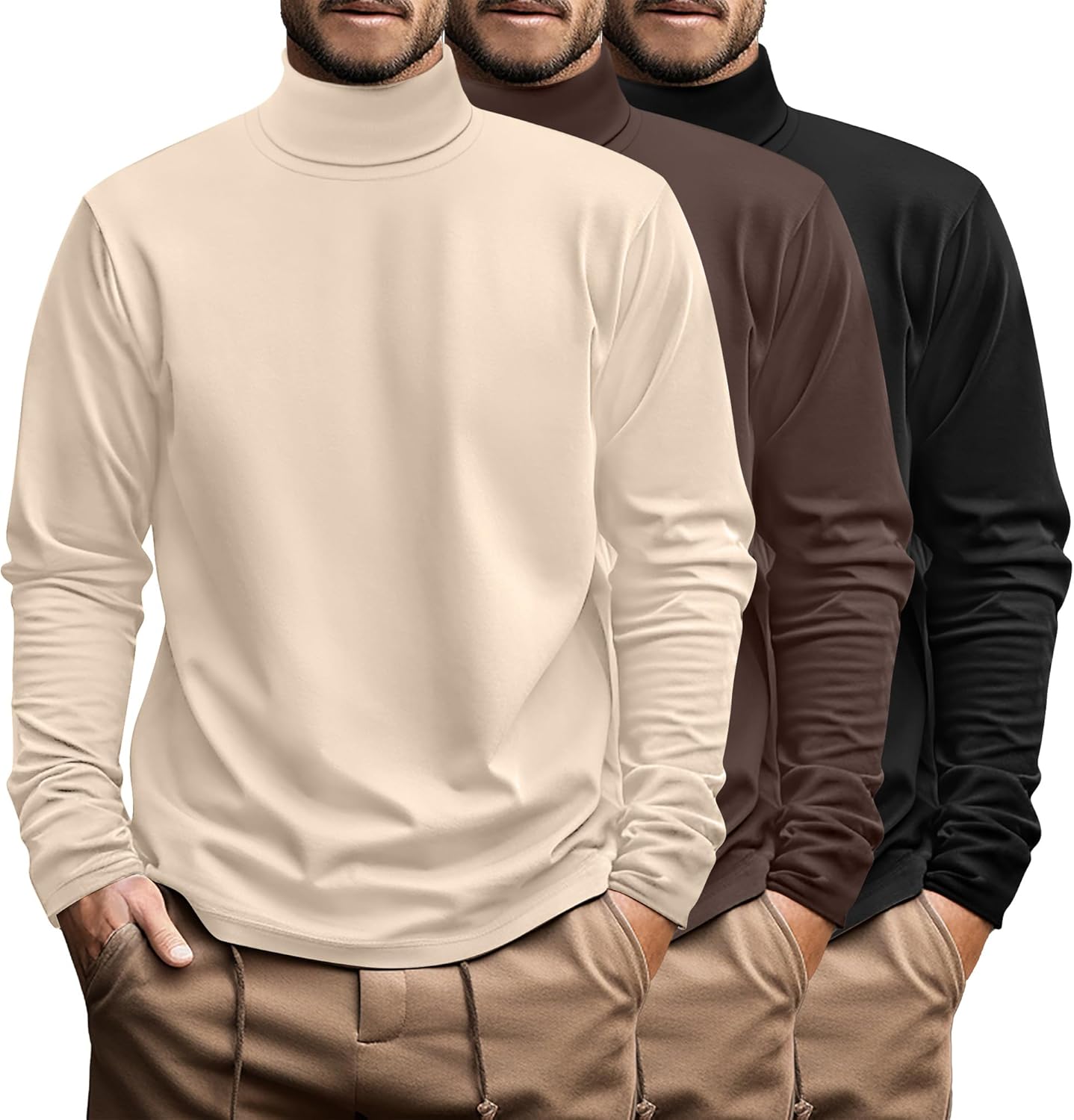 Ficerd 3 Pack Men's Big and Tall Turtleneck Shirts for Comfort