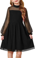 Arshiner Girls Contrast Mesh Puff Long Sleeve Mock Neck Tulle