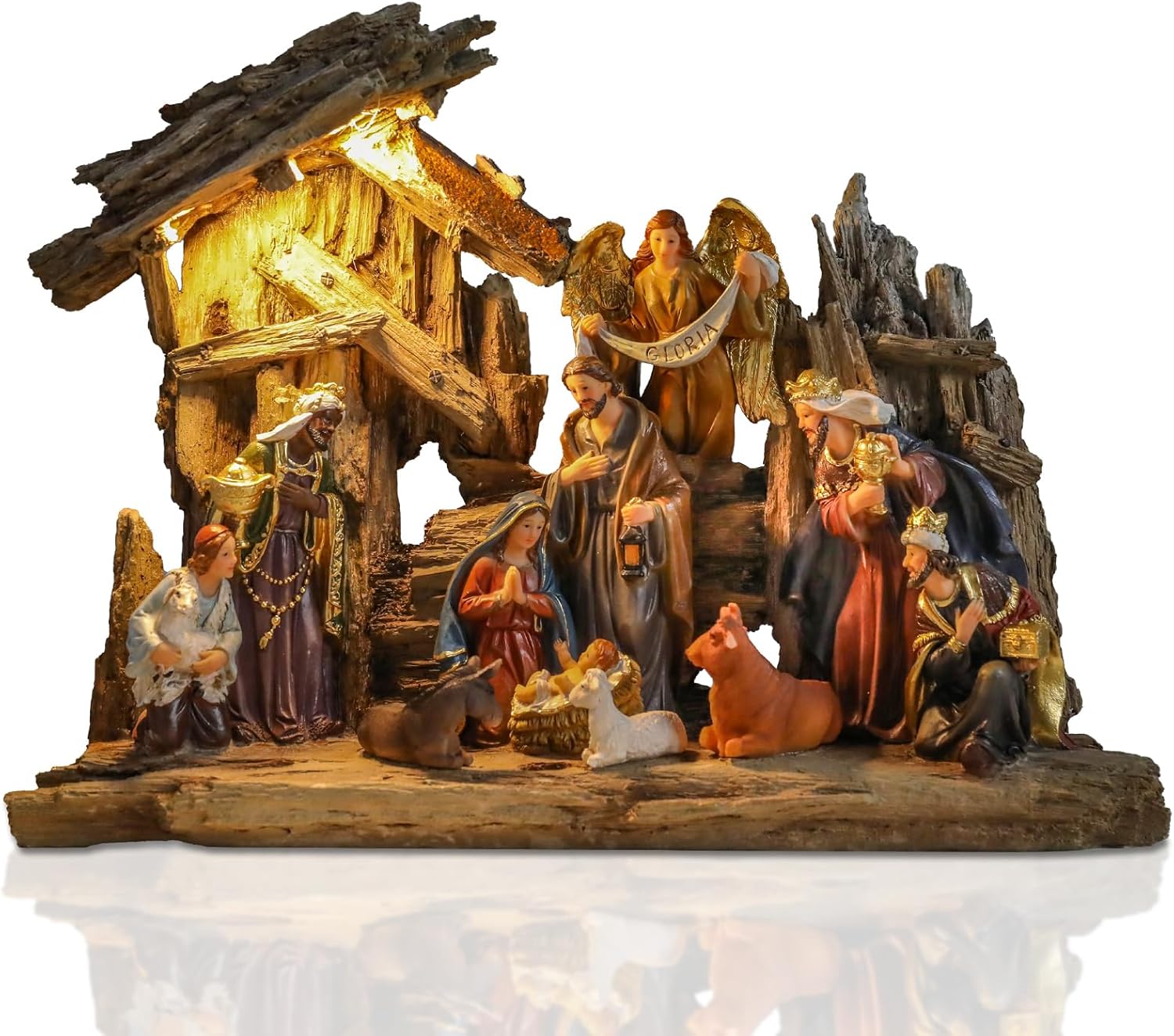 Bshine Nativity Scene Christmas Decoration with LED Lights