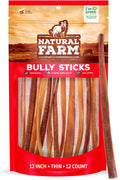 Natural Farm Odor-Free Thin Bully Sticks 12-Pack - Long-Lasting Chews