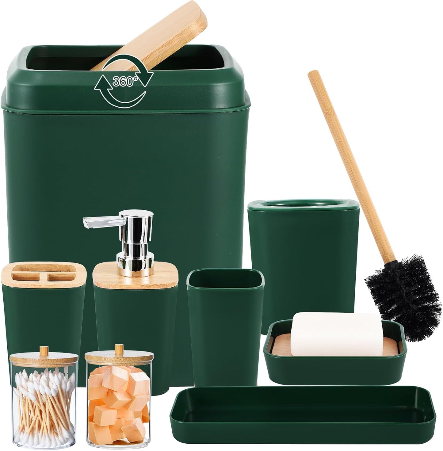 9 Piece Bathroom Accessory Set in Hunter Green for Modern Decor