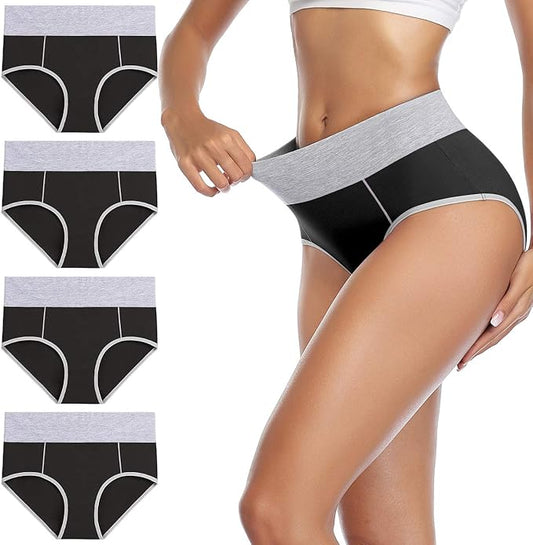 Wirapra Women's Cotton Underwear High Waist Stretch Briefs 4 Pack