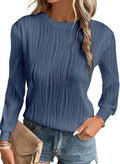 EVALESS Womens Long Sleeve Crewneck Textured Loose Top