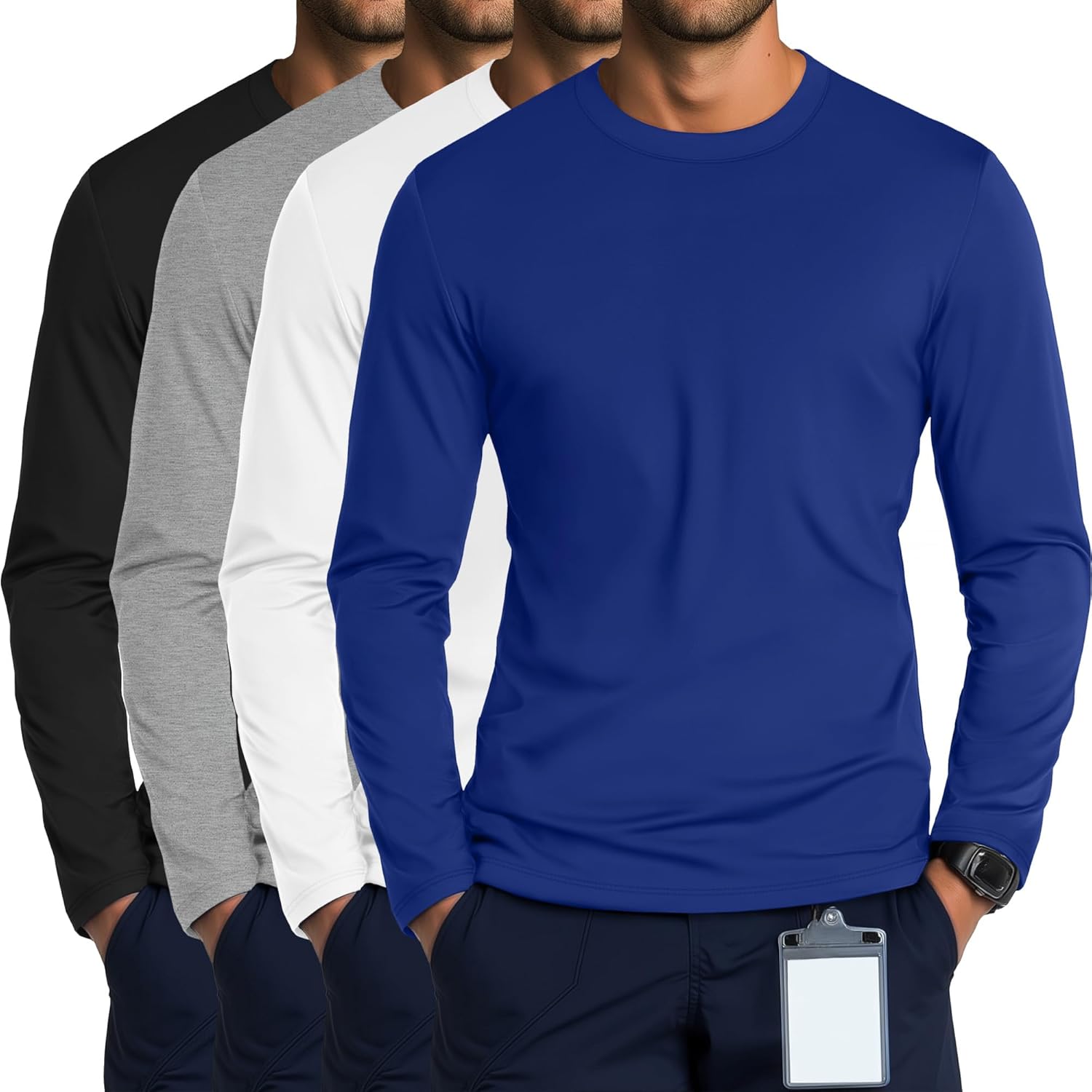 4 Pack Men's Long Sleeve Underscrub Shirts for Comfort and Style