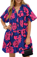 Floral Puff Short Sleeve Summer Shirt Dress for Women