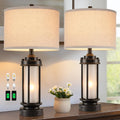 Set of 2 Modern Table Lamps Black 25in - Dual USB & Nightlight