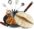 Pre-Seasoned Cast Iron Nonstick Stir-Fry Pan 34cm - Durable Flat