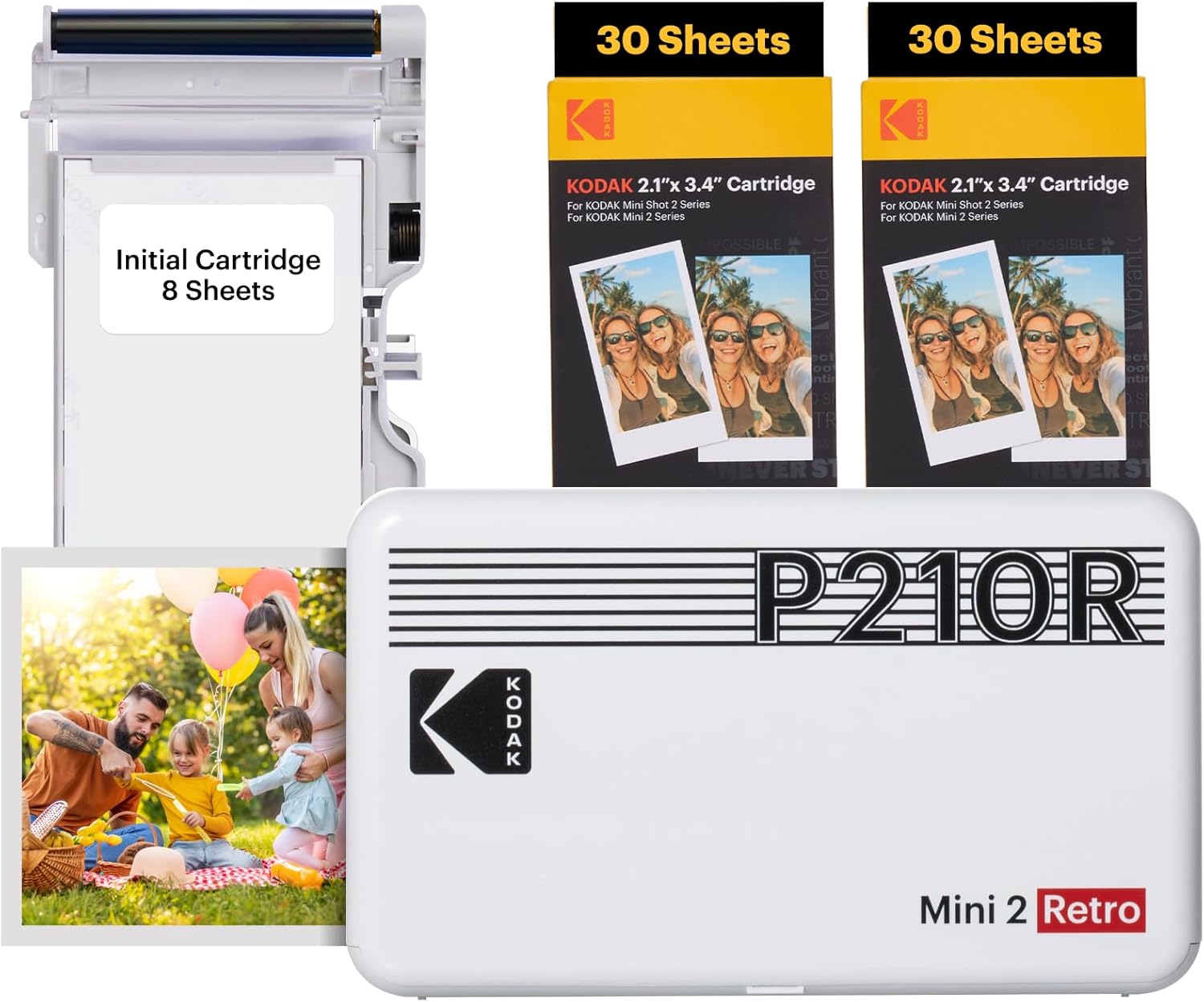 KODAK Mini 2 Retro Photo Printer, Bundle White