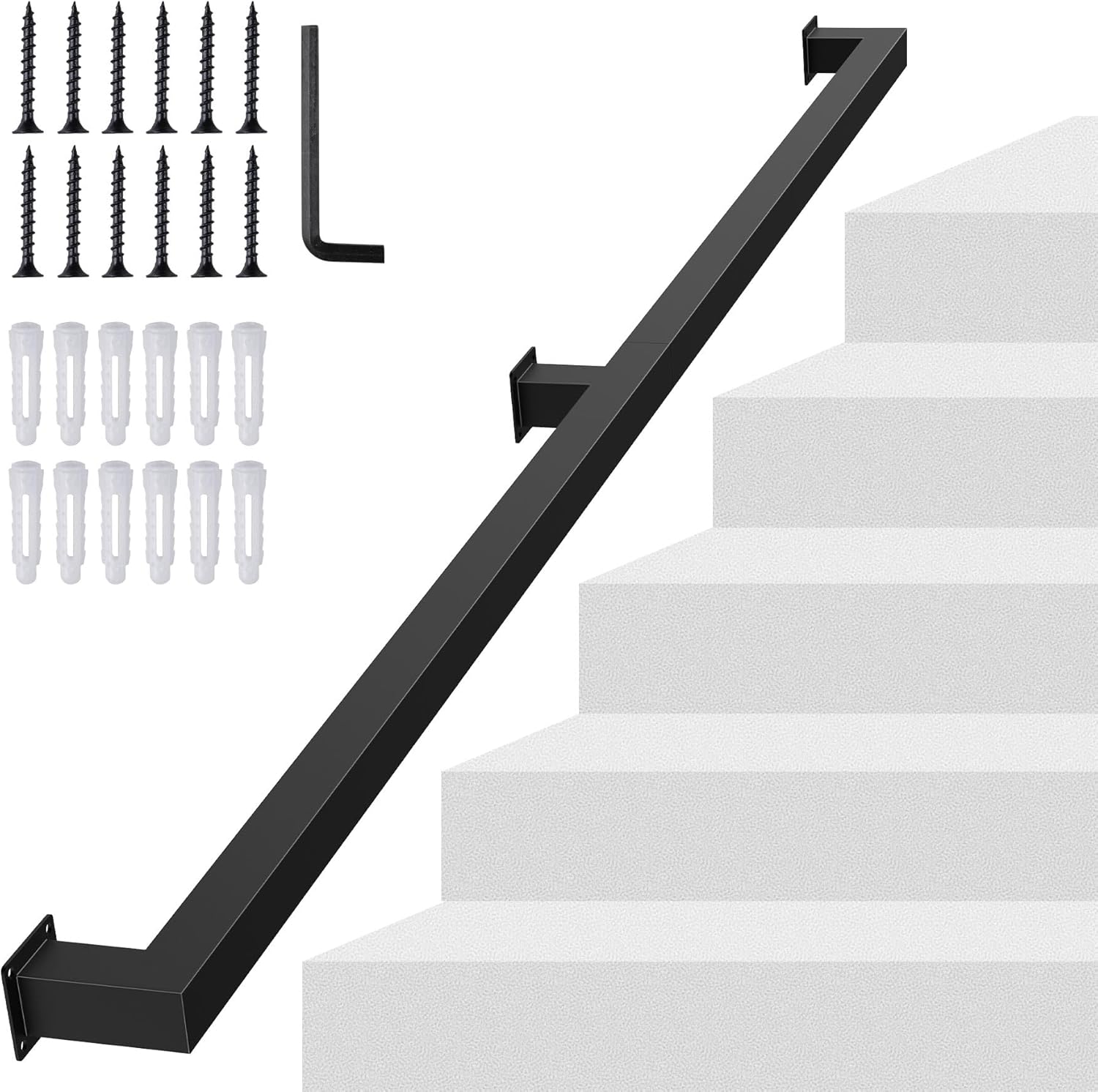 4FT Square Tube Handrail for Indoor Stair - Matte Black