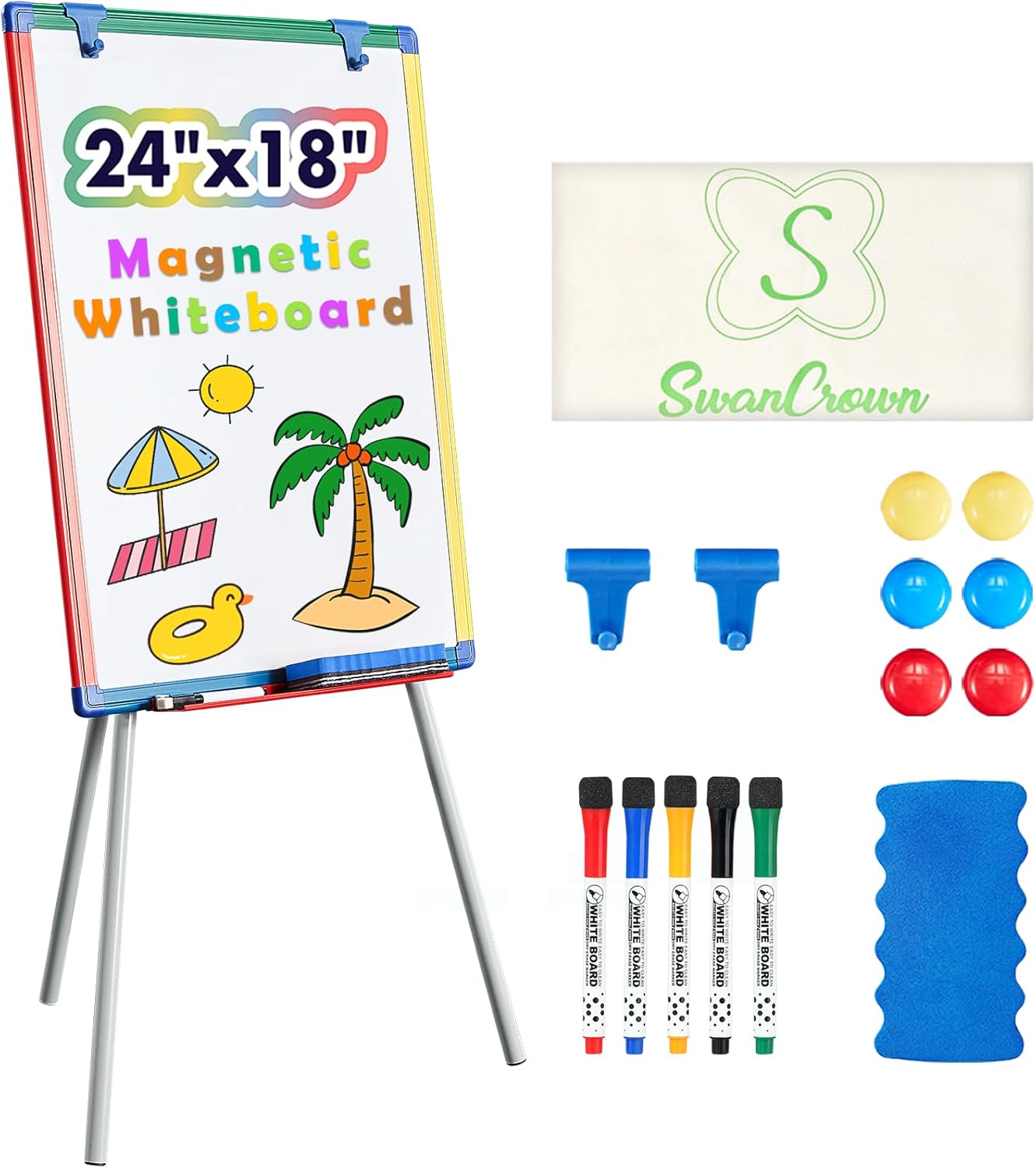 Dry Erase Board for Kids 24x18 in Art Easel with Adjustable Stand