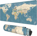 Desk Mat Blue Vintage World Map Extended Gaming Mouse Pad - Large Desk