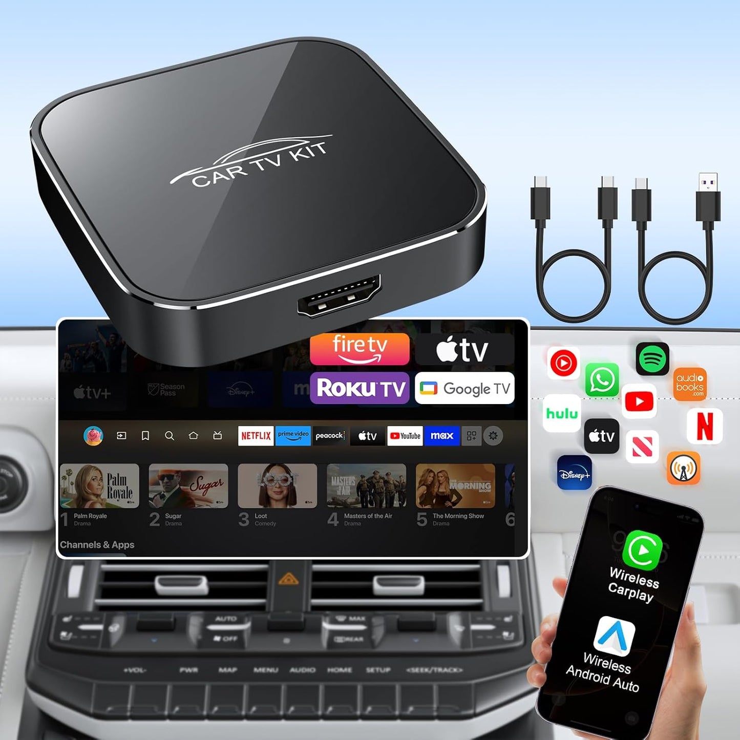 3 in 1 Car TV Mate Pro for Wireless CarPlay & Android Auto