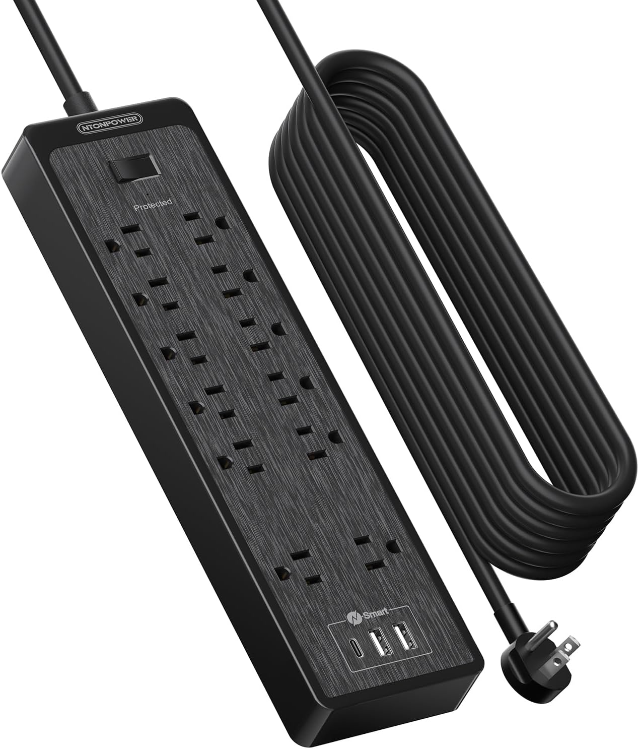 NTONPOWER 25 Ft Flat Plug Extension Cord with 12 Outlets and USB