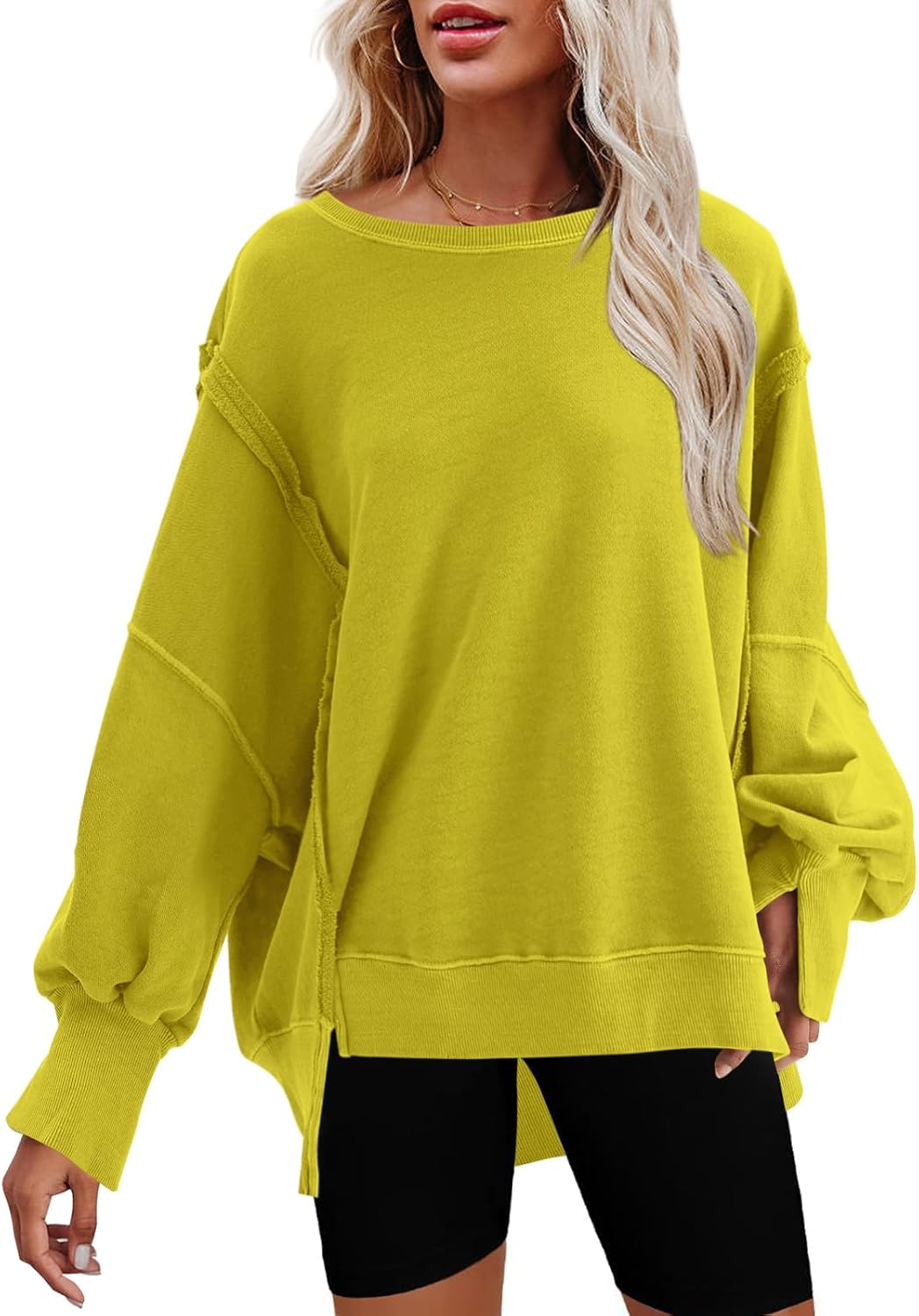 Nirovien Womens Oversized Crewneck Sweatshirt with Side Slits