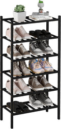 6-Tier Bamboo Small Shoe Rack - Stackable Wood Shelf Organizer