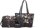 Women Synthetic Leather Handbag Set 4pcs - Tote, Crossbody, Cosmetic