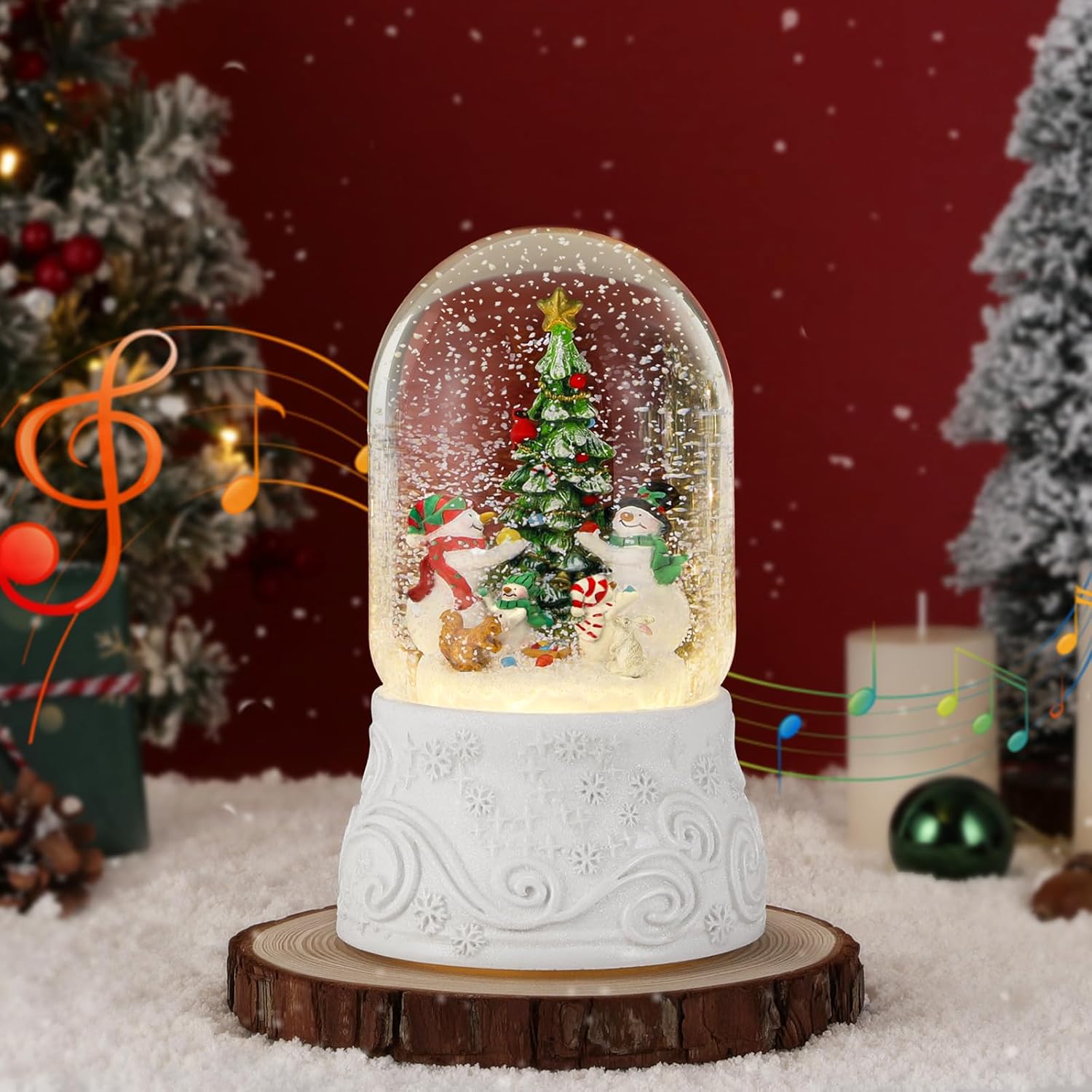 Lewondr Musical Christmas Snow Globe with Snowmen and Songs
