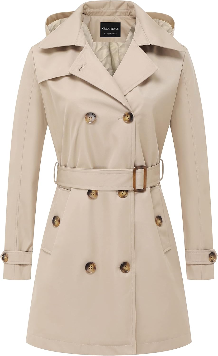 CREATMO US Women's Trench Coat: Classic Double-Breasted Style