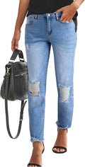 Sidefeel Women's Boyfriend Zimbaplatinum Ripped Stretch Jeans - Size