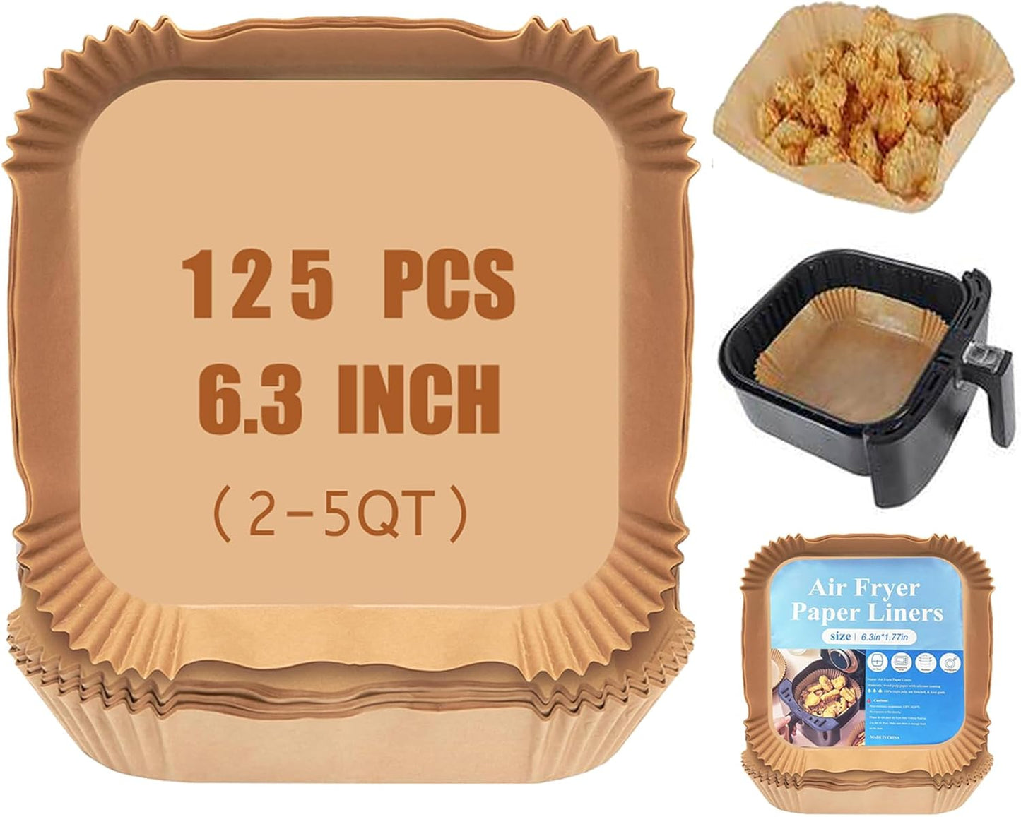 125PCS Non-Stick Air Fryer Liners, Oil-Proof Pads
