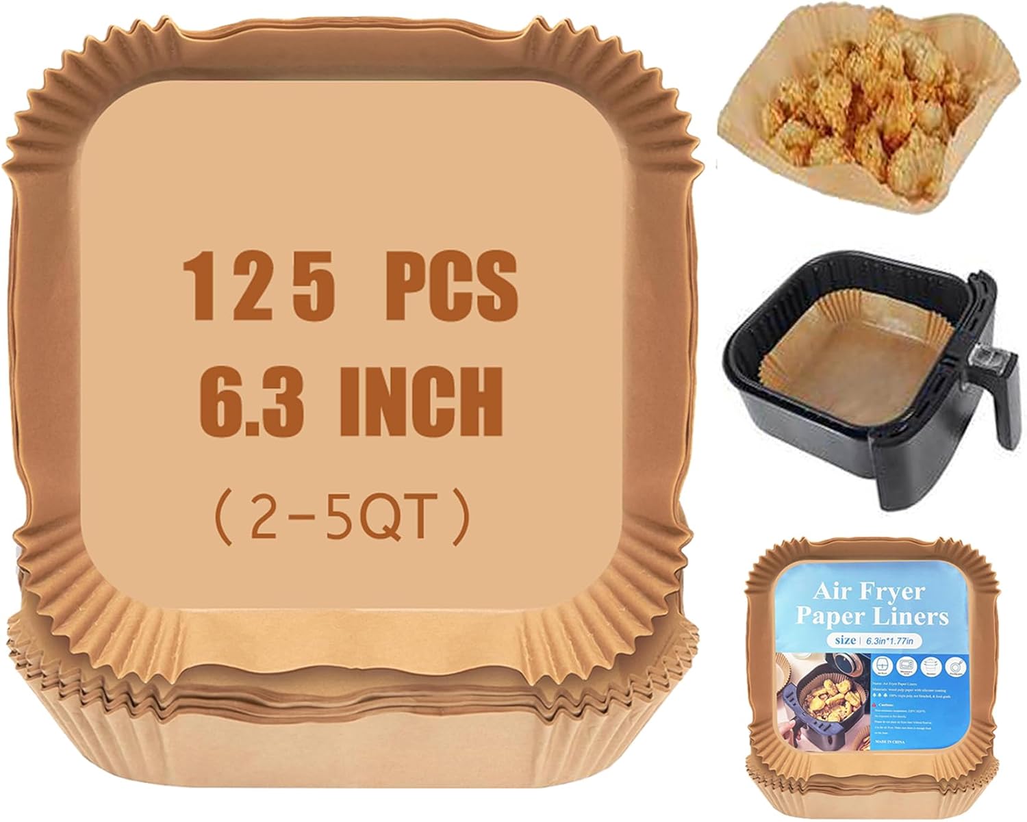 125PCS Non-Stick Air Fryer Liners, Oil-Proof Pads
