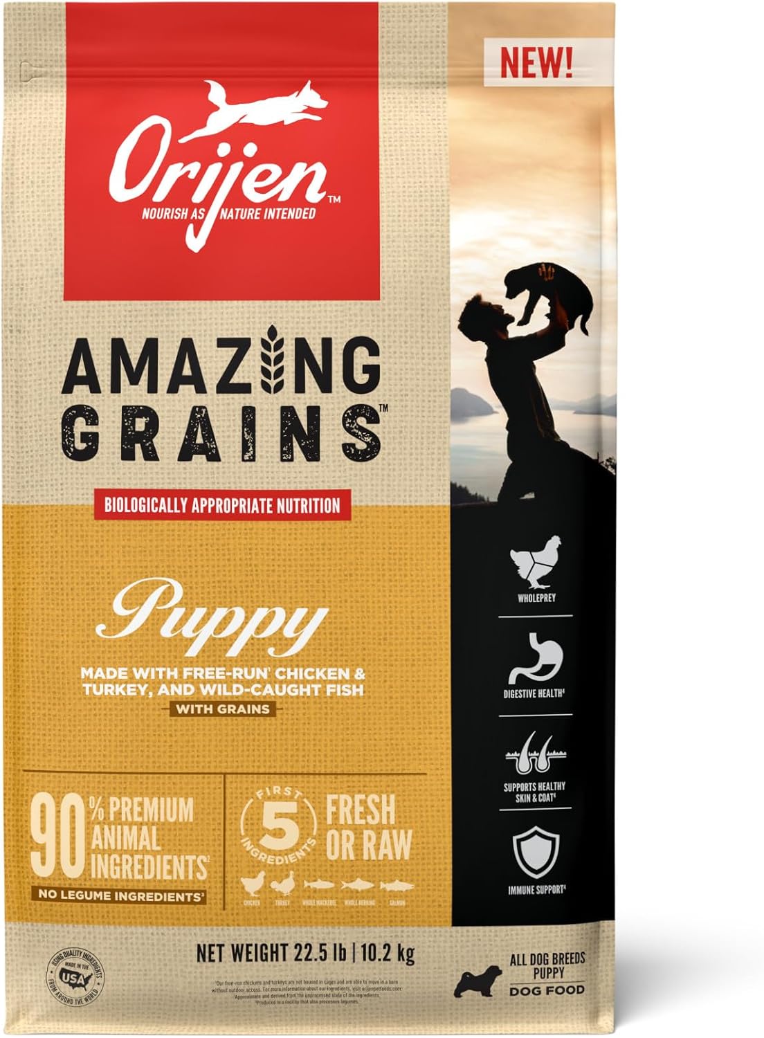 ORIJEN Amazing Grains High Protein Dry Dog Food for Puppies