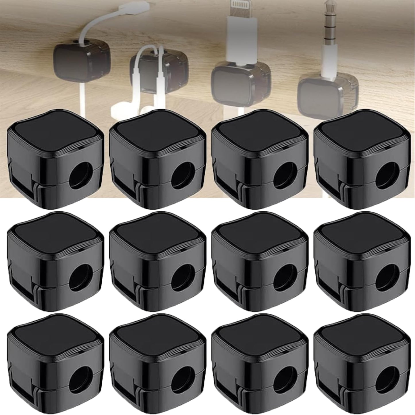 Set of 12 Magnetic Cord Clips for Tangle-Free Wires