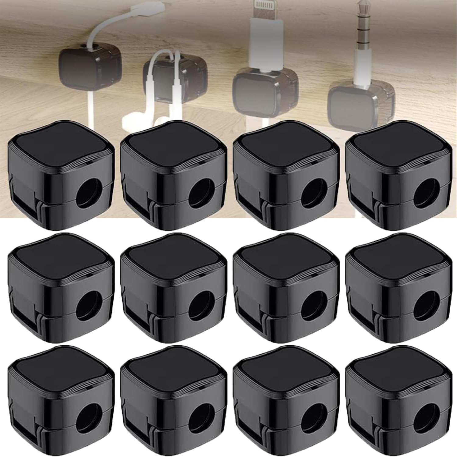 Set of 12 Magnetic Cord Clips for Tangle-Free Wires