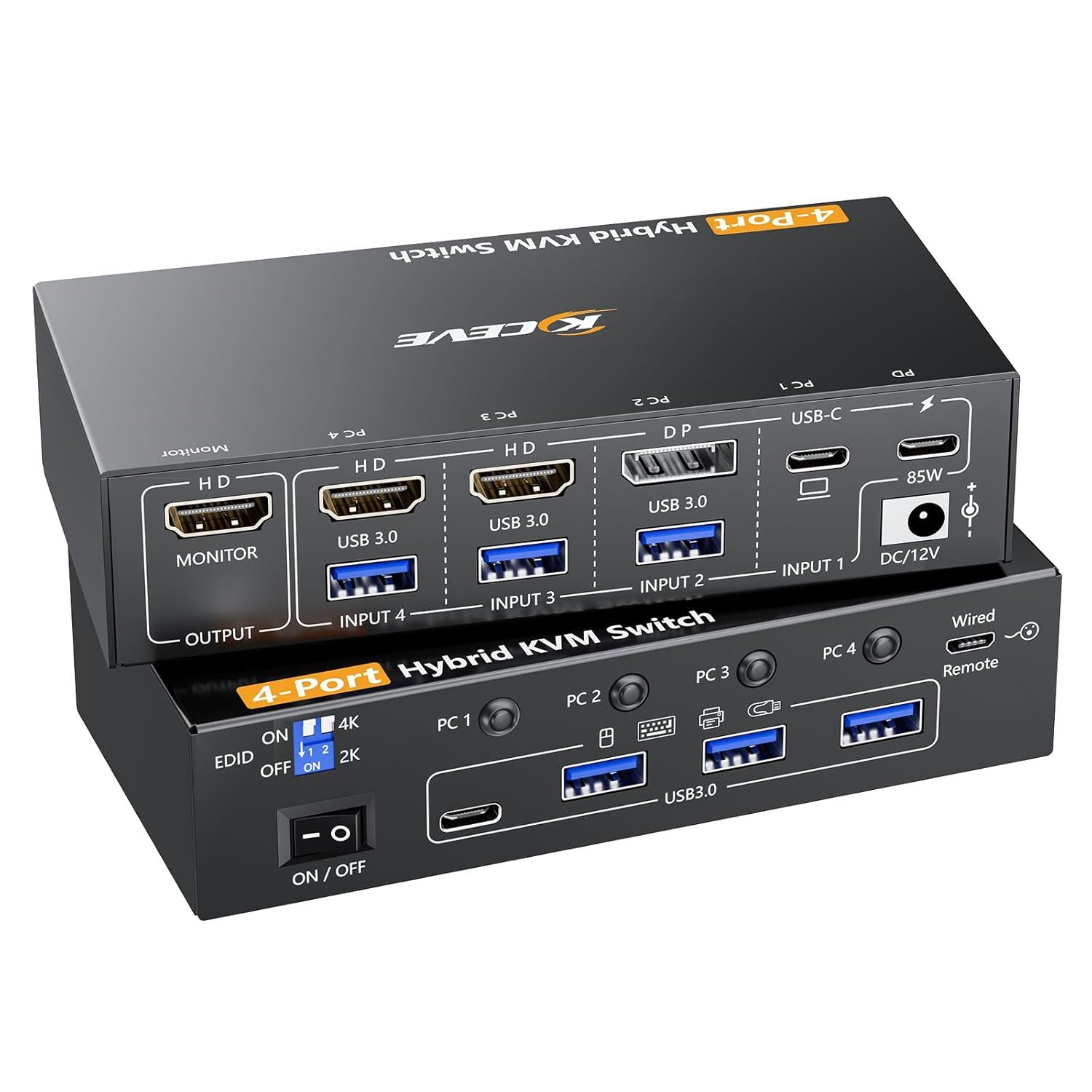4 Ports Hybrid KVM Switch for 4 Computers and 1 Monitor Setup
