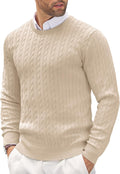 Men's Crewneck Twist Pattern Cable Knit Sweater - Lightweight Pullover