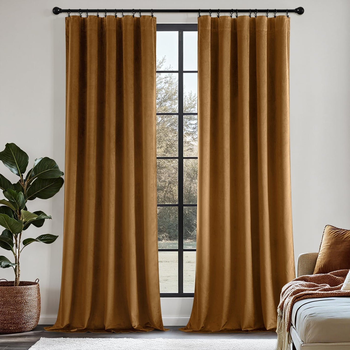 MIULEE Golden Brown Velvet Curtains for Luxurious Room Decor