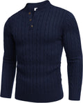 Men Casual Knit Sweater Quarter Button Henley Slim Fit - Warm, Stylish