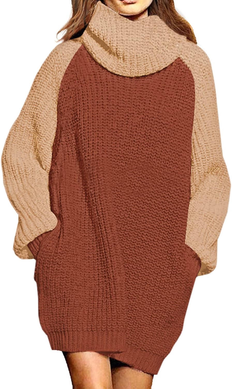 Pink Queen Women's Oversize Turtleneck Pullover Sweater Dress