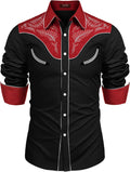 COOFANDY Men's Western Cowboy Embroidered Button Down Shirt is
