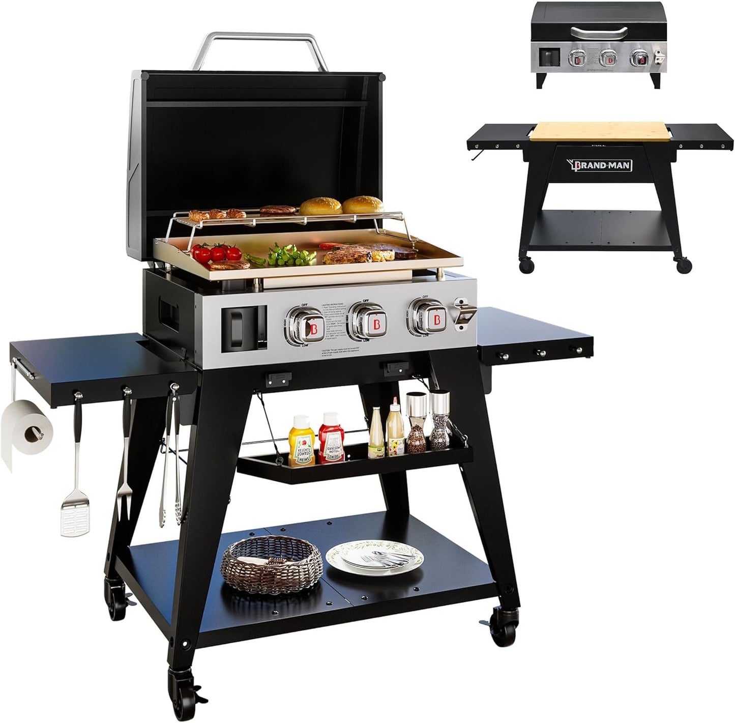 Brand-Man 3-Burner Portable Propane Gas Griddle for BBQ