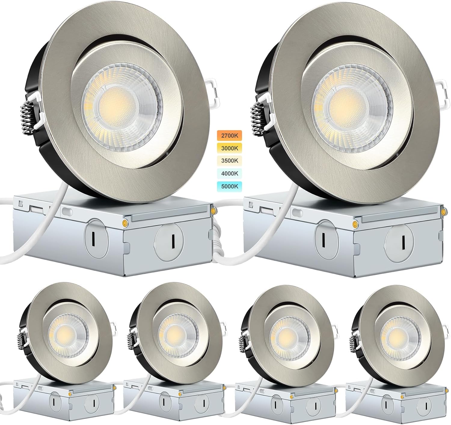 Brushed Nickel 4 Inch Recessed Lights for Indoor Use - 6 Pack