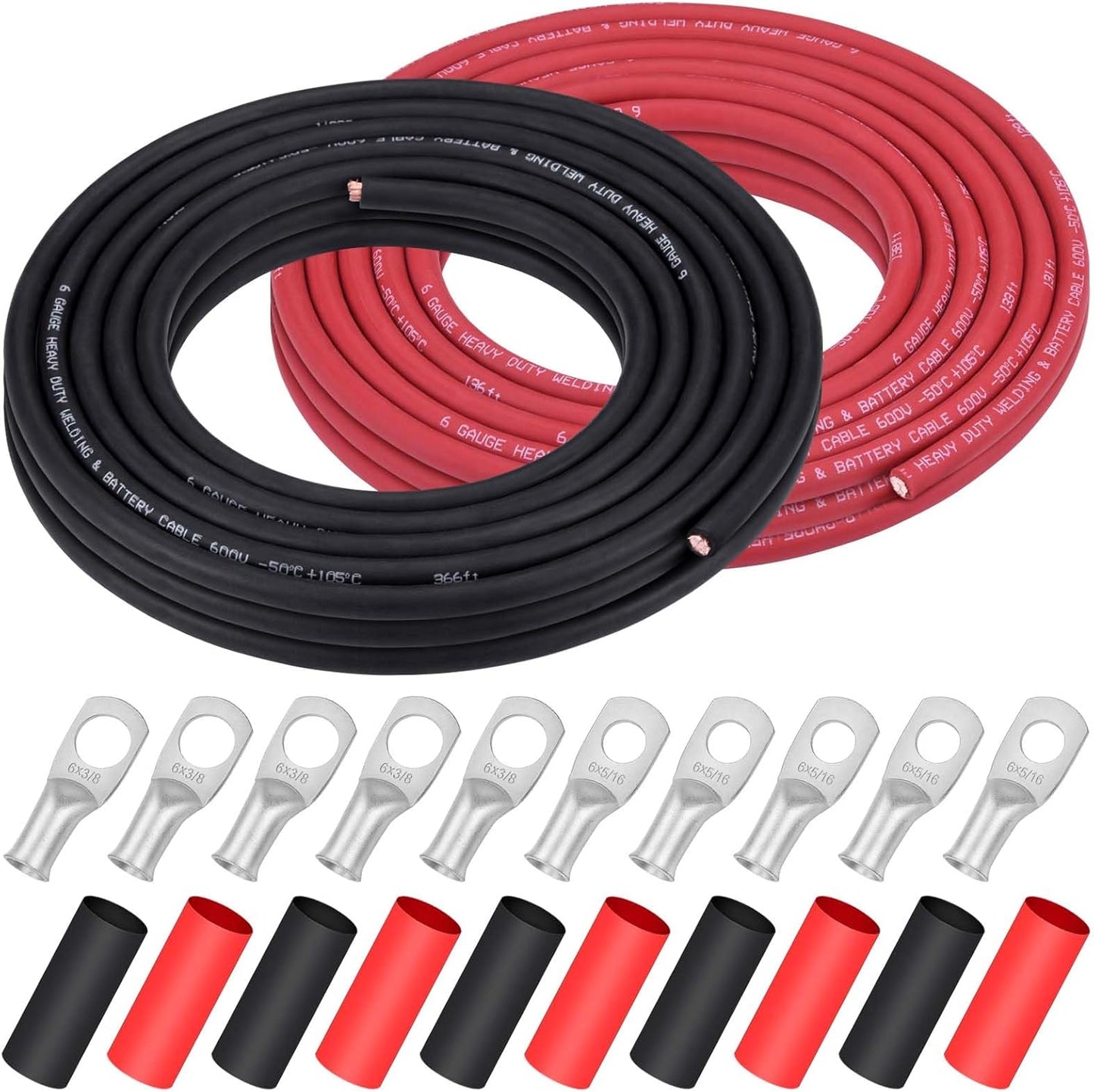 iGreely 6 AWG Welding Battery Cable with Connectors and Tubing
