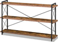 3-Tier Long Industrial Bookcase - Rustic Horizontal Bookshelf for Home