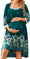 Ekouaer Lace Maternity Nursing Gown and 3/4 Sleeve Robe Set - Soft our