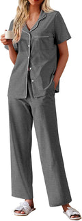 Ekouaer Women's 100% Cotton Pajama Set - Soft Short Sleeve Top & Long