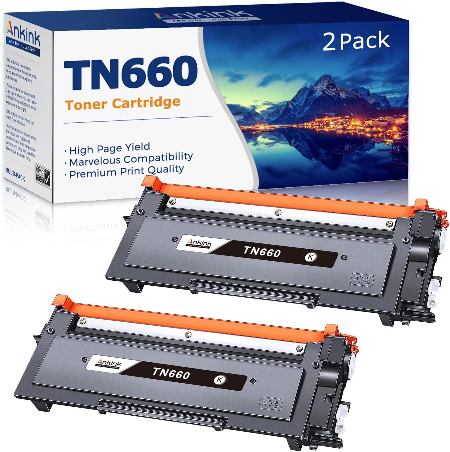 High Yield 2-Pack Brother TN660 TN630 Toner by Ankink