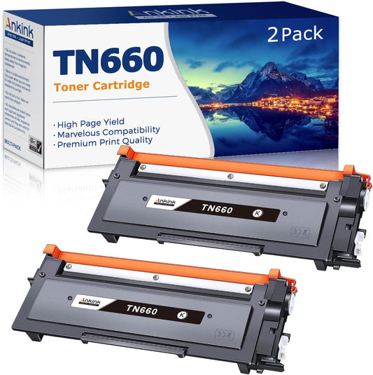 High Yield 2-Pack Brother TN660 TN630 Toner by Ankink