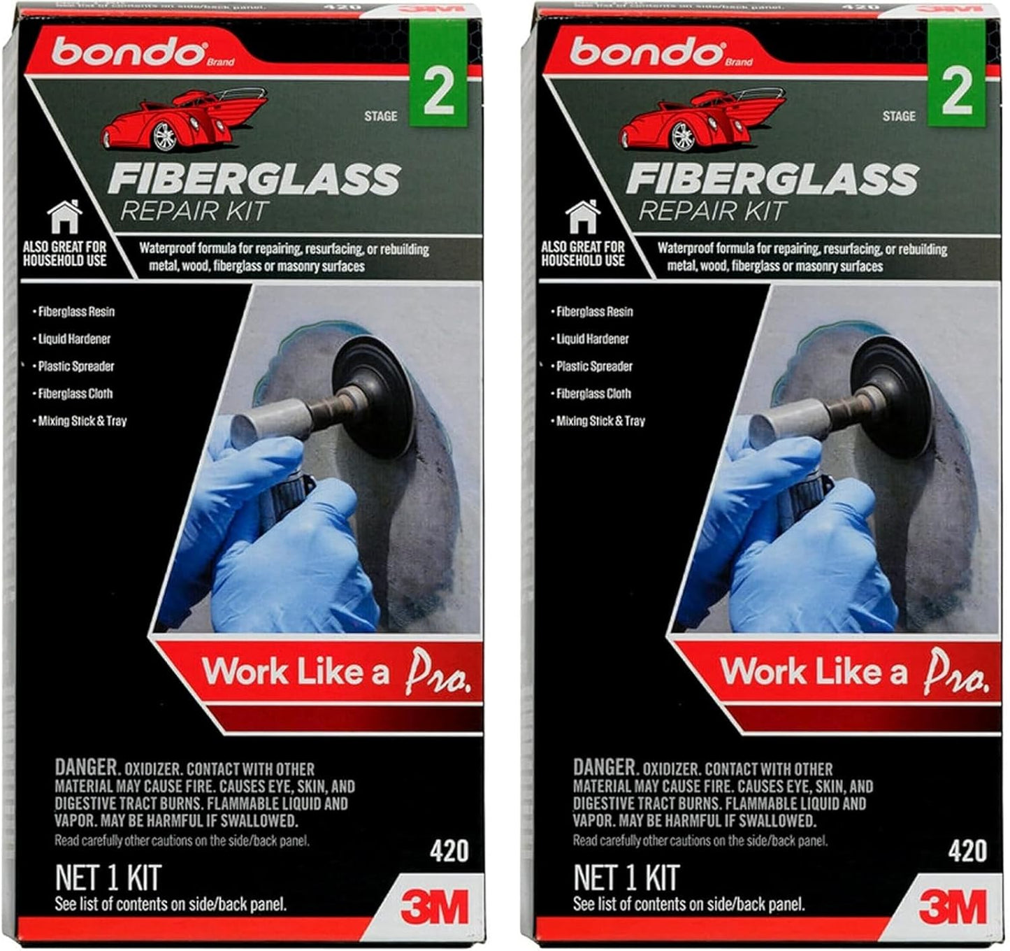 3M Bondo Fiberglass Resin Repair Kit for Automotive & Marine Use