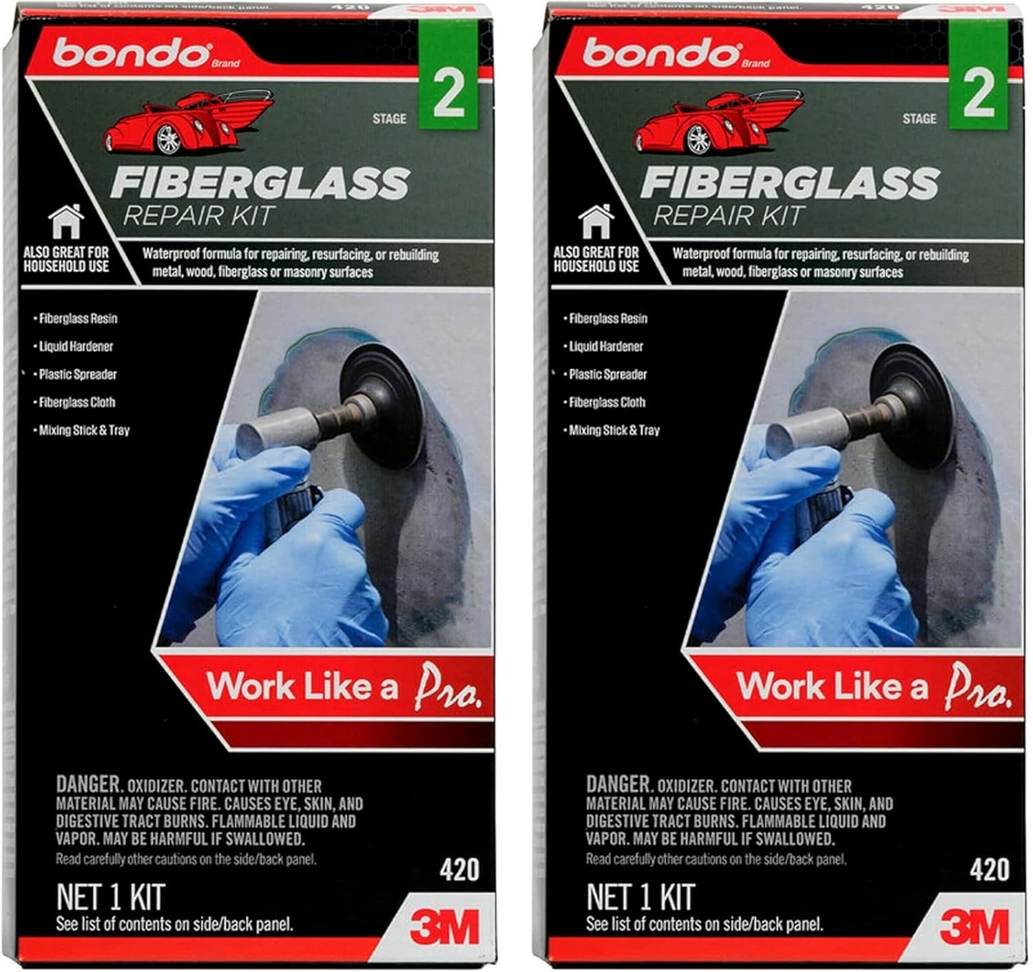 3M Bondo Fiberglass Resin Repair Kit for Automotive & Marine Use