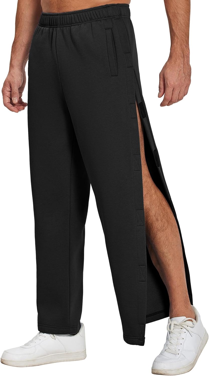 Deyeek Mens Fleece Tear Away Pants for Post Surgery Recovery