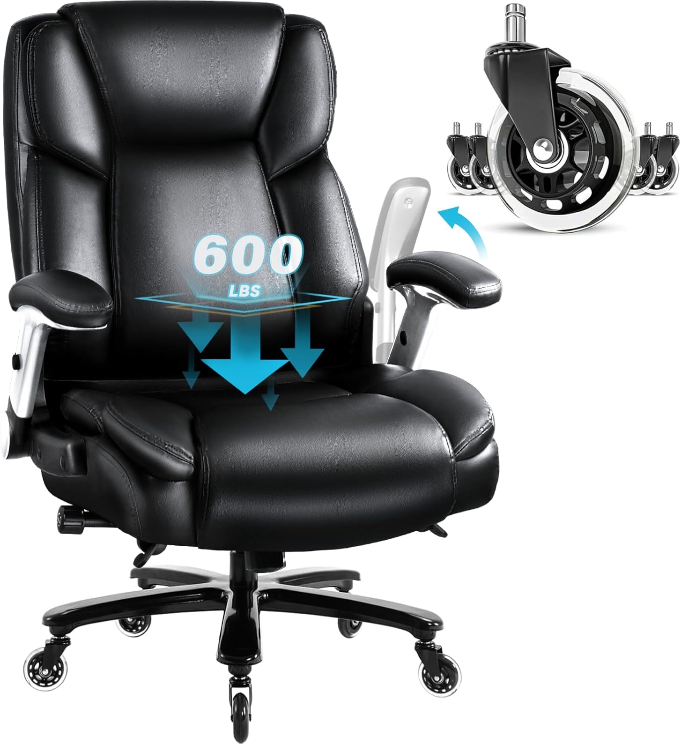 600lbs Heavy Duty Office Chair, Ergonomic Lumbar Support, Big & Tall, Quiet Wheels