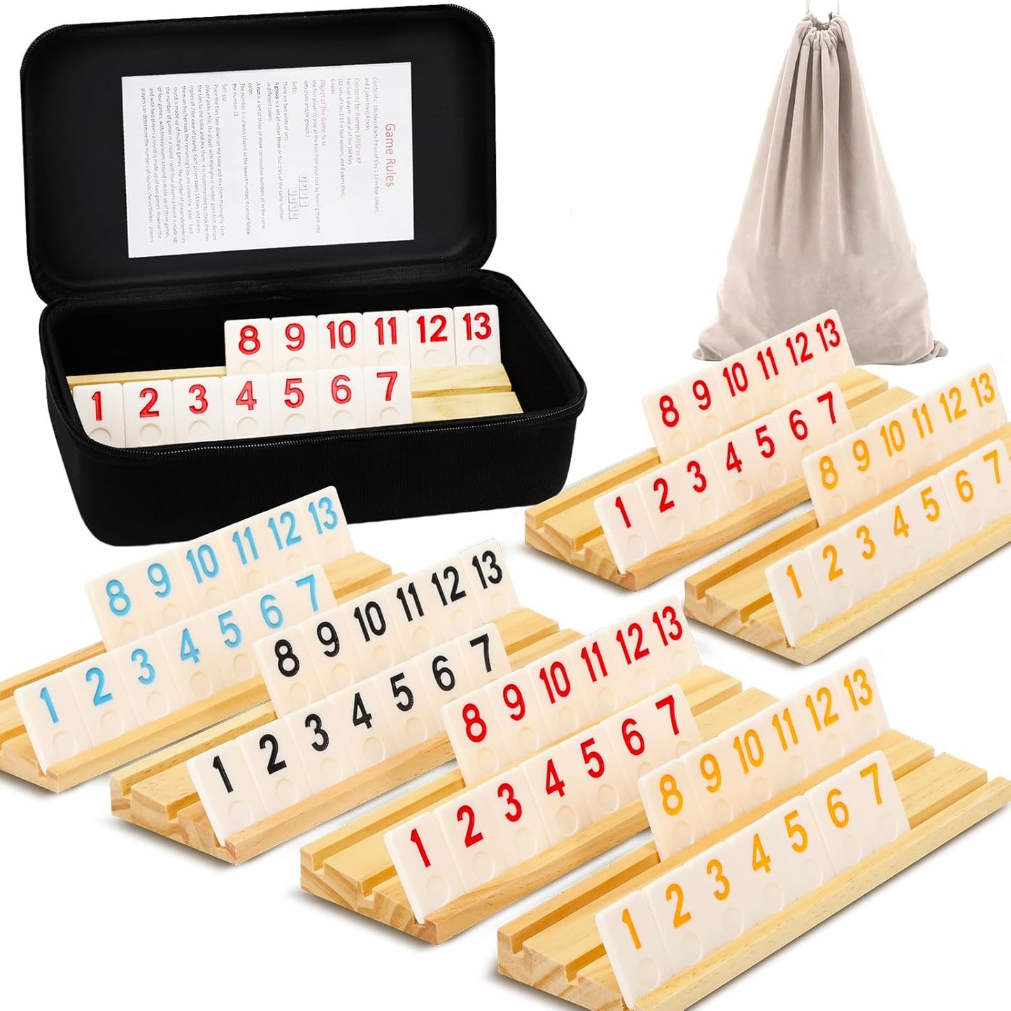 Upgraded Rummy Game Set for 2-6 Players with Wooden Racks