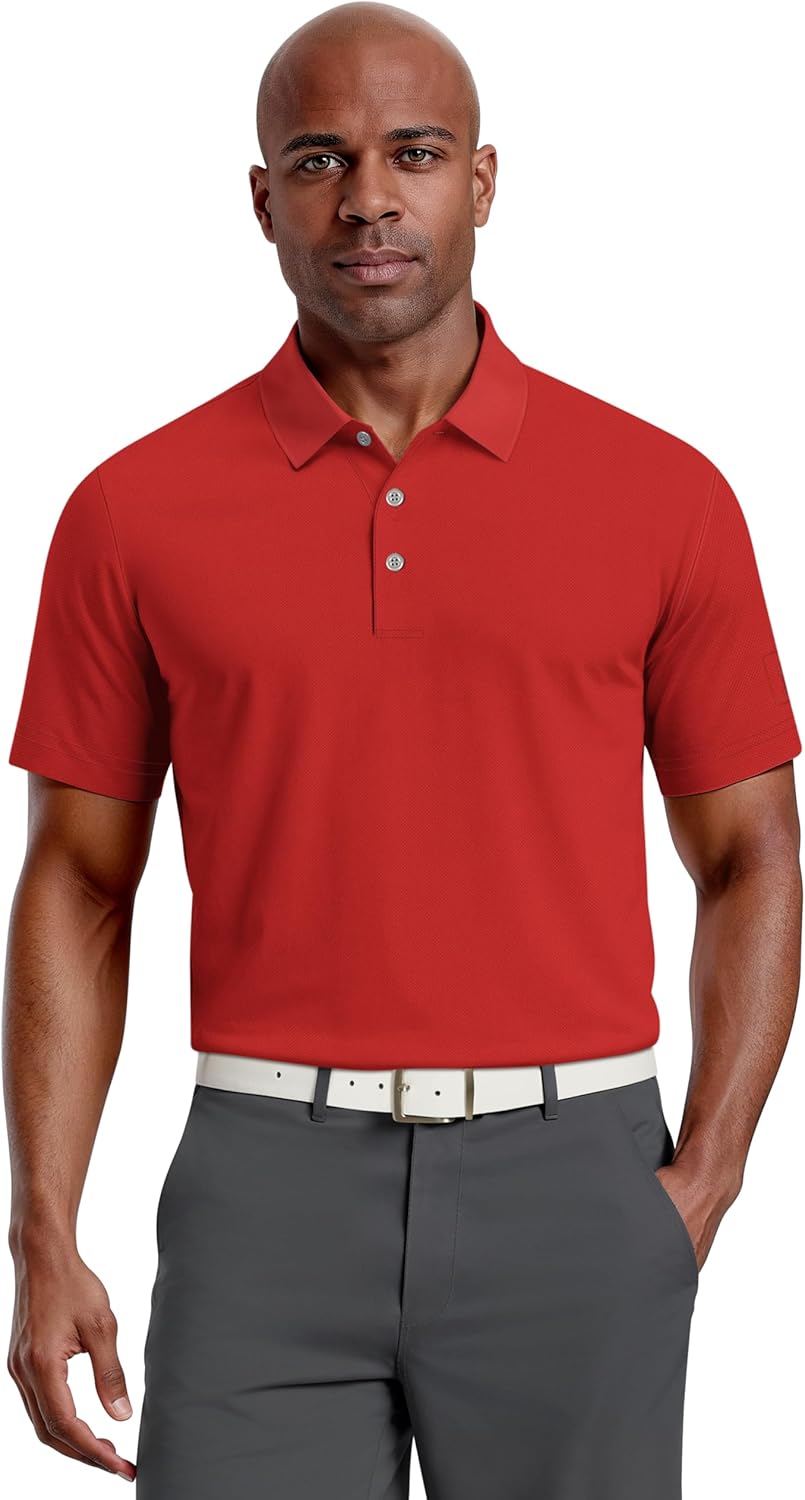 PGA Tour Men's Airflux Solid Mesh Short Sleeve Golf Polo Shirt